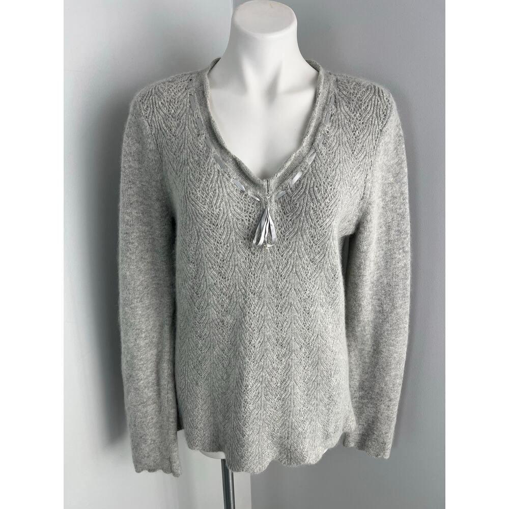 Lucy & Laurel Angora Rabbit Hair and Lambs Wool Blend Sweater w Ribbon Trim L